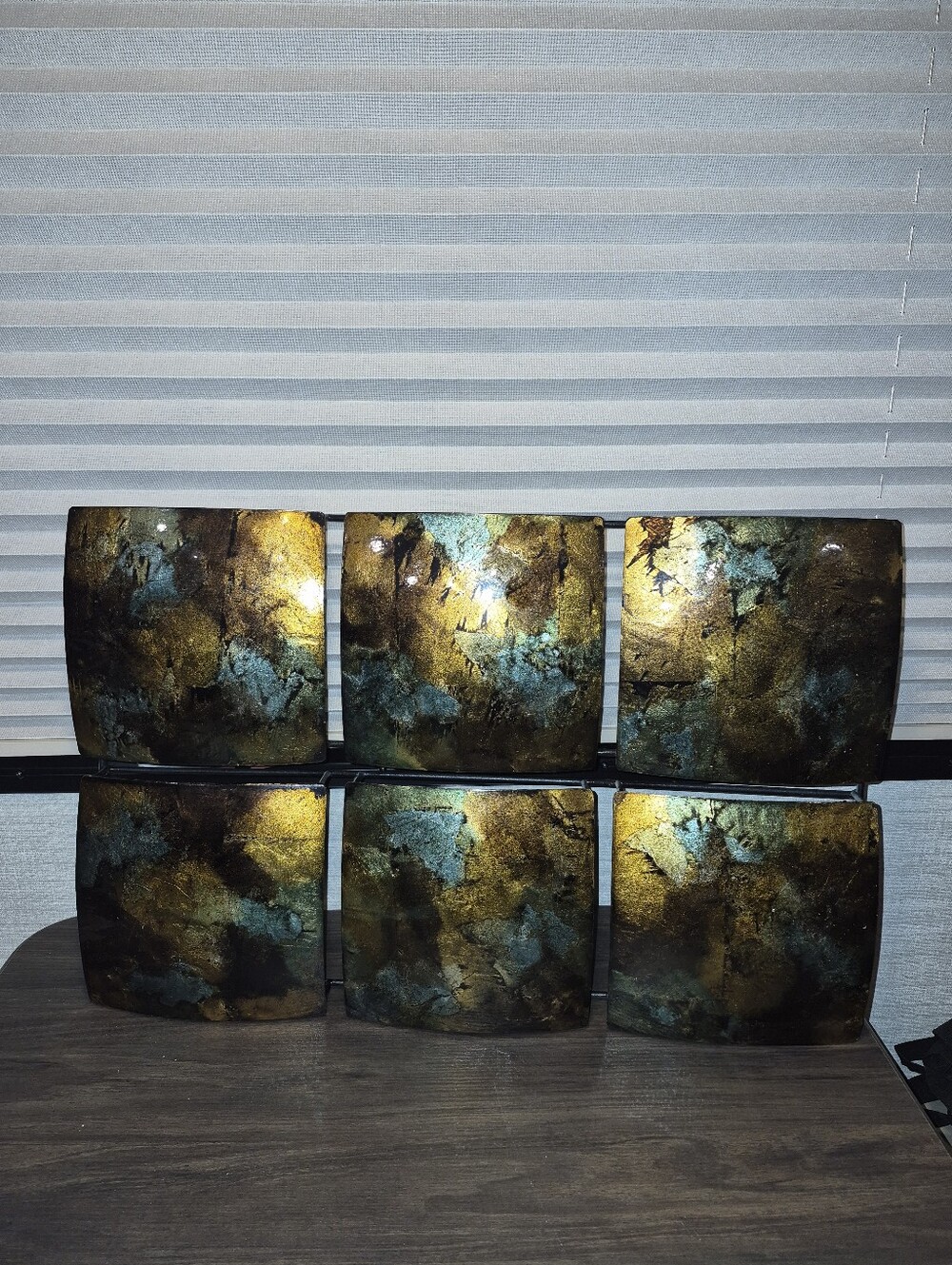 Abstract Metallic Wall Art Panels - Bronze, Teal, Black
